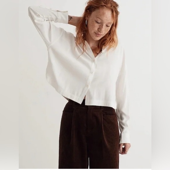 Madewell Lusterweave Hartfield Crop Shirt in Ivory - Size XXS - Picture 2 of 4